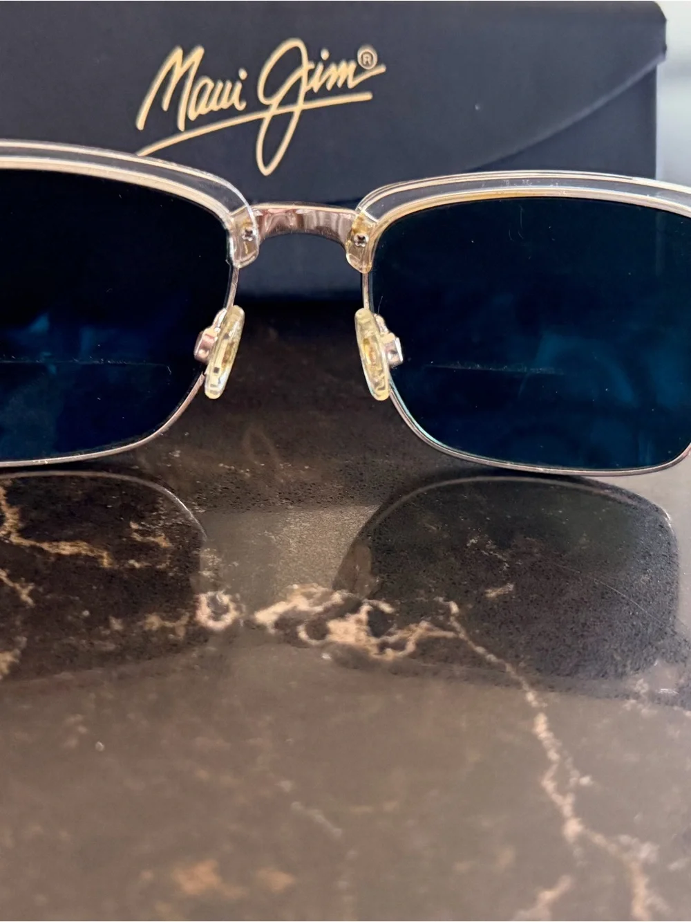 Maui Jim Men’s Clear Frame Sunglasses with Blue-Purple Mirrored Lenses